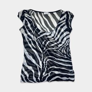 DOLCE & GABBANA Underwear Blouse Size S Black White Mesh Zebra GUC